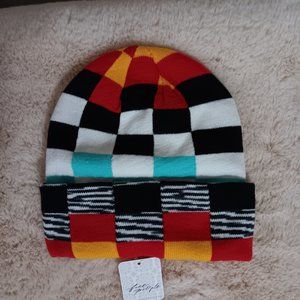 Free People Checkerboard Beanie Black/Multi NWT